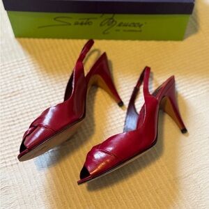 Sesto Meucci Vintage Red Leather Slingback Heels 7.5AA